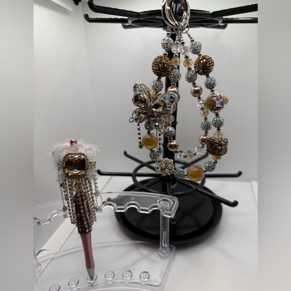 Elegant Beaded Handbag/Phone Charm & Pen Set